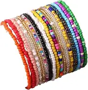 Soyzvteo 17Pcs Elastic Beaded Bracelets Bohemian Stackable Beaded Stretch Bracelets Colorful Boho Beach Bracelet Set Rainbow Handmade Seed Beach Bracelet Jewelry for Women Girl