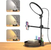 Selfie Light Kit for Desk and Laptop,55W Dimmable Full Screen Ring Light,with Rotating Storage Box,Pen Holder Stand,Phone Holder and Controller (Black, 10.5)