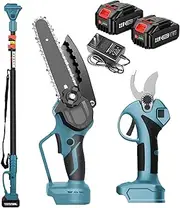 4 in 1 Electric Pruning Shears & Chainsaw, Cordless Tree Trimmer Garden Pruner with Extension Pole and 2 x 3.0Ah Battery, Branch Cutter Kit for Courtyard, Household, Orchard