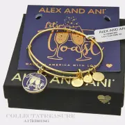 Authentic Alex and Ani Let's Toast Yellow Gold Expandable Charm Bangle