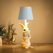 GGP Yellow Bunny White Lampshade Adorable Rabbit Resin Table Lamp 3 Color Led, Usb Rechargeable, Touch Dimming