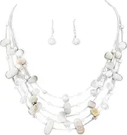 [KieTeiiK] Necklaces for Women, Colorful Shell Crystal Necklace Earring Set Temperament Collar Necklace Fashion Clavicle Chain Multilayer Choker Jewelry