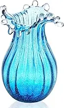 8inch Blown Glass Bubble Vase Collection Modern Art Flower Vase Decoration for Home Decor Living Room,Office,Centerpiece,Table and Wedding,Blue