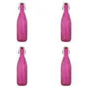 4PK Porto Pop Soda Lime Glass Water Bottle Container 30.5cm/900ml Groove Fushia