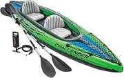 [INTEX] 68306EP Challenger K2 Inflatable Kayak Set: Includes Deluxe 86in Kayak Paddles and High-Output Pump – Adjustable Seat with Backrest – Removable Skeg – 2-Person – 400lb Weight Capacity