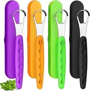 4 Pcs Tongue Scraper Cleaner Adults and Kids Stainless Steel Tongue Brush Metal Tongue Scraper Reduce Bad Breath with Travel Cases for Men Women Oral Mouth (Orange, Green, Black and Purple)