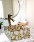 24" Square Agate Stone Sink Luxury Gemstone Wash Basin for Modern Bathrooms Deco