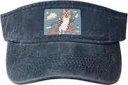 [RLDOBOFE] Sun Visor Hat Adjustable Empty Top Baseball Cap Cat grabbing meat Sun Hats for Women Men Sports Hats Summer Beach Cap