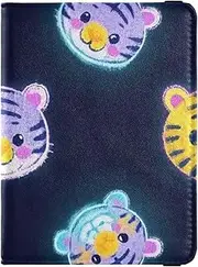 [Amooorous] Cartoon Cute Colorful Fluorescent Neon Tigers Leather decorative passport holder for travel women Vaccine Case Protector Cover Passport Cover with RFID Blocking Waterproof, Cartoon cute colorful