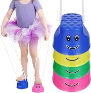 Happyyami Set of 4 Stilts for Sensory Training Outdoor Stilts. Running Dolls Stilts Plastic Balance Styles Outdoor Stilts Bucket Garden Games Training Equipment Smiling Face