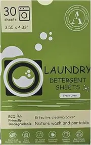 Nature Wash Laundry Sheets Eco-Friendly Ultra Concentrated Detergent Biodegradable Plastic-Free Packaging (30 Washes Fresh Linen Scent)