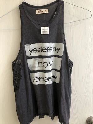 Hollister Junior Girls Razorback Tank Top XS NWT Grey / With Lace