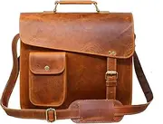 [jaald] 13" leather messenger bag laptop case office briefcase men computer distressed shoulder bag