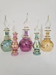 New Set of 5 Beautiful Egyptian Perfume Bottles Pyrex Glass