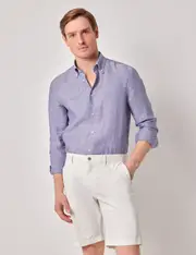 Hawes & Curtis Blue Pure Linen Slim Shirt | Button Down Collar Size: Medium