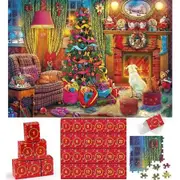 2023 Christmas Jigsaw Puzzles- Christmas by the Fireplace Holiday Puzzles for Adults Kids, 24 Parts 1008 Pieces Jigsaw Puzzles Gift for Countdown to Christmas