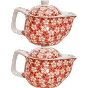 2x Curve Daisy 15cm Ceramic Teapot w/ Infuser Decorative Brewing Tea Pot Peach