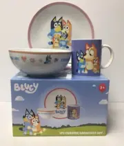 ~ Kids Bluey 3 Piece Ceramic Set ~ Bluey ~ Bingo ~ Chill ~ Bowl ~ Plate ~ Mug ~