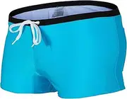 [Aosufei] Men's Square Stretchy Swim Trunks Breathable Brief Quick Dry Shorts Elastic Waist Slim Sports Shorts