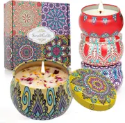 Scented Candles Gift Set, 4 Cans Made of Natural Soy Wax with Petals and Essential Oils for Can Relieve The Tense Atmosphere