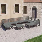 Patio Furniture Sets 10 Piece Garden Lounge Set Grey Solid Pinewood