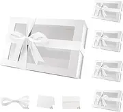 MALICPLUS 5 Large White Gift Boxes with Window,34x22.8x10 CM Clear Gift Boxes for Present Contains Ribbon, Card, Bridesmaid Proposal Boxes, Large Gift Boxes with Magnetic Lid (Glossy White)