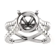 14K Gold Round Cut Solitaire Ring Setting - Beaded Split-Shank Style Ring Mounti