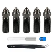 5 PCS 0.4mm Hardened Steel Nozzle Extruder Hot End Nozzle Kit for K1, K1 Max, Ender3 V3 KE, -, -10 As Shown