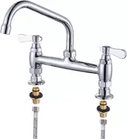 Commercial Sink Faucet with 8” Swivel Spout & Supply Lines, 8" Center Deck Mount