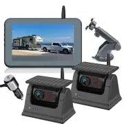 5" wireless 2CH car monitor 2x solar magnetic reversing camera truck RV caravan