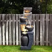Supmix 37.4”H Water Fountain Outdoor 4- Crocks Modern Garden Fountains LED Lighted Floor Fountain Natural Polyresin Decor for Garden, Patio, Backyard Ard and Home Art DéCor
