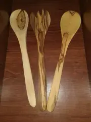 Hand Carved olive Wood Set of 3 SALAD SERVING