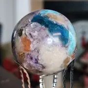 Small Man Made Sphere Of Sunstone, Apatite, And Amethyst 2" - USA