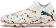 Unisex Children's Future 7 Match Creativity Fg/Ag Jr Soccer Shoe, Puma White Ocean Tropic Turquoise Surf Hot Heat Sun Stream, 5.5 US