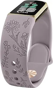 Silicone Band for Fitbit Charge 6 Bands Women, Soft Flower Engraved Silicone Adjustable Sport Replacement Wristbands Strap for Fitbit Charge 6/Fitbit Charge 5 Fitness Tracker