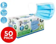 50 Pack Nano 3 Ply Disposable Protective Face Masks - Blue