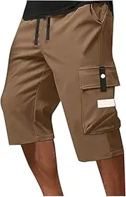 [Generic] Men's Cargo Shorts Summer Elastic Waistband Loose Athletic Shorts Lightweight Quick Drying Outdoor Hiking Short Pants