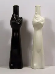 HAPPY CAT Wine Bottles (2) 13" Riesling 2002, 03 Matte Black & Gloss White Empty