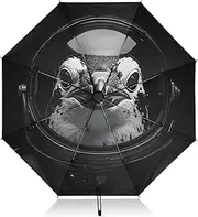 [PDZRMY] UV Protection Travel Umbrella Peiguin Astronaut Black Compact for Rain and Sun - Auto Open and Close UPF 50+ Windproof Portable 46” Sun Umbrella for Women and Men