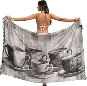 [RPLIFE] Wooden Board Coffee Cup Bikini Cover Up Sarong, Summer Pool Swim Sarongs for Women, Large, Wooden Board Coffee Cup, Medium