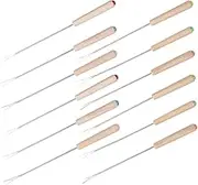 SHOWERORO 12pcs Cheese Fondue Forks Set Stainless Steel Skewers with Ergonomic Wooden Handle Long Heat Resistant Dipping Forks for Cheese Chocolate Fruit