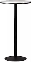 Outdoor Bistro Table, Breakfast Bar Height Counter Table, Space Saving Pub Table Cocktail Table Tall Coffee Table, White Marble Top and Black Metal Leg(Height 75cm/2.5ft)
