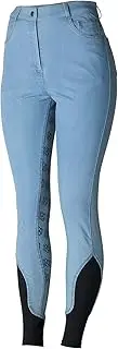[HORZE] Jessie Womens Denim Full Seat High Waist Breeches - Light Blue - 24