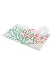 Bathroom Rug Bath Mat Sea Coral Vintage Textured Cotton Print Plush Thick