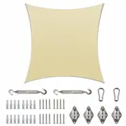 COLOURTREE Sun Shade Sail 14'x14' Elastic Hem 190 GSM HDPE Beige w/ Square Kit