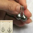 14k White Gold Diamond & Black Baroque Tahitian Pearl Hook Earrings