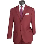 LUCCI Men's Burgundy 2-Button Classic-Fit Poplin Polyester Suit - NEW