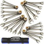 Upgraded 22-Piece Ratcheting Wrench Set, Metric & SAE, Chrome-Vanadium Steel,...
