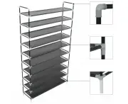 vidaXL Shoe Rack with 10 Shelves Metal and Non-woven Fabric Black