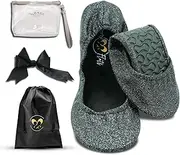 [Party Flats] Ballet Slippers for Women | Foldable Ballerina Shoes for Purse with Heels Bag and Hair Bow | Comfortable for Travel Concert, Stylish Evening Dress | Stretchy for Wide Width and Narrow Feet
